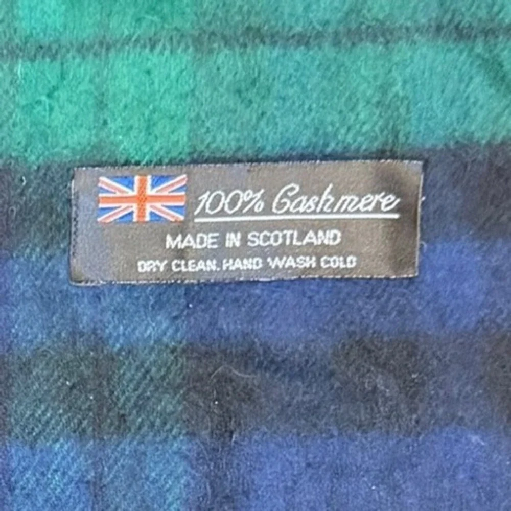 100% Cashmere Black Watch Plaid Scarf Made in Scotland Fringe
